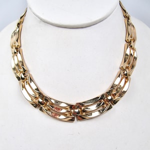 Designer Trifari Gold Tone Rectangle Link Choker Necklace Vintage 1980s 16&quot; Vtg
