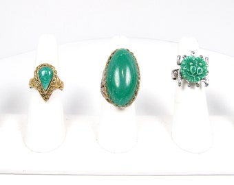 Scegli tu! Anello costume verde anni &#39;60 anni &#39;70 Grossy Argento o Oro Cocktail Anelli Regolabili