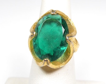 Jewels House Green Dichroic Glass Marquise Gemstone Silver Plated Handmade Green Stone Statement Ring US-9