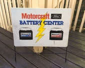 Vintage FORD Motorcraft Dealership Battery Display Rack Auto Oil Gas Sign
