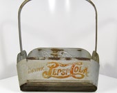 1940s Pepsi Cola Steel Double Dot Logo Advertising Soda Bottle Carrier Vintage