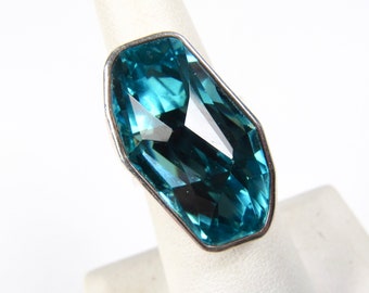 Stunning! MG-248 Mexico Modernist 925 Sterling Silver Blue Topaz Ring Adjustable