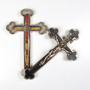 Antique Ebony Reliquary Budded Crucifix 4&quot; Vatican Seal St Gabriel Bishop Vincent Ex Praecordiis Saint Palia Cruce