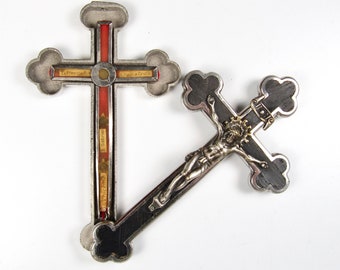 Antique Ebony Reliquary Budded Crucifix 4" Vatican Seal St Gabriel Bishop Vincent Ex Praecordiis Saint Palia Cruce