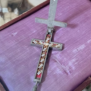 Antique Nickel & Ebony Reliquary 10 Relic Crucifix 3.5&quot; Agnus Dei Ursula Vital