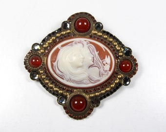 1990s Vintage 2 Ladies Cameo SORRELLI Victorian Revival Stone Set Brooch Pin Vtg