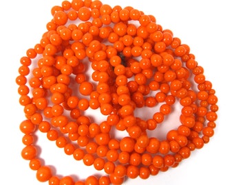 Vintage Bright Orange Pressed Glass Beaded Necklace Opera Length 70" Strung Bead