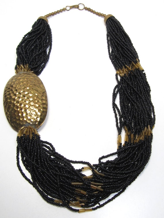 Hammered Gold Bead Statement Necklace