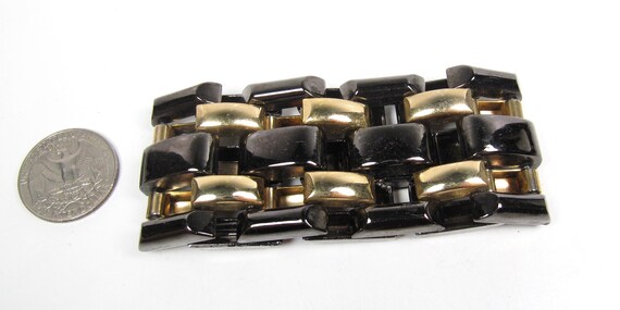 Vintage Wide Gold Tone & Black Gun Metal Panther … - image 9