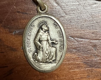 Vintage St. Francis of Assisi Oval Pewter Medal Italy Patron Saint Animals