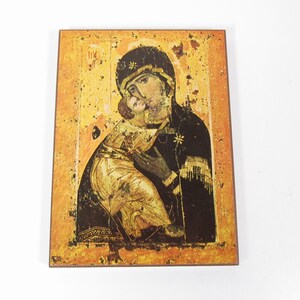 Christian Icon Vintage Paper & Wood Religious Wall Plaque West Germany Virgin Mary