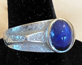 Vintage Mens 14k White Gold Blue Star Sapphire Diamond Ring Size Sz 8.25 6.67gr