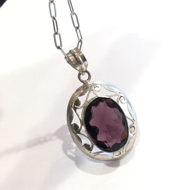 Sterling Silver Faceted Glass Purple Amethyst Sto… - image 9