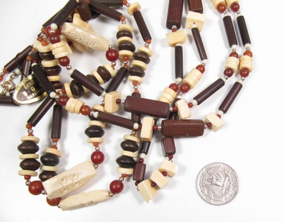 Vintage Genuine Bone Necklace Lot of 3 Wood Beads… - image 7