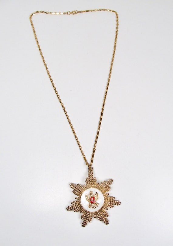 Vintage Large Heraldic Crest Griffin Pendant Necklace… - Gem