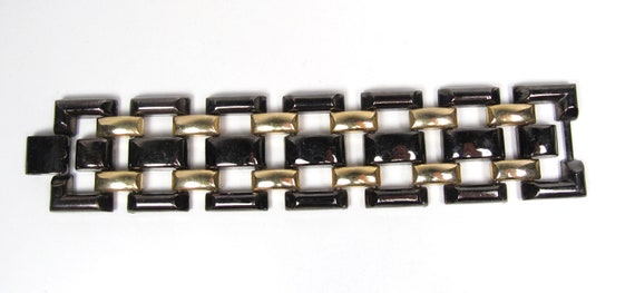 Vintage Wide Gold Tone & Black Gun Metal Panther … - image 3