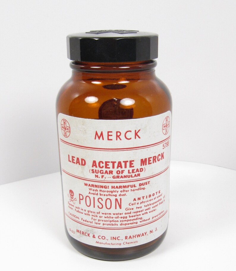 Merck Lead Acetate Amber Glass Bakelite Lid Pharmacy Poison Etsy