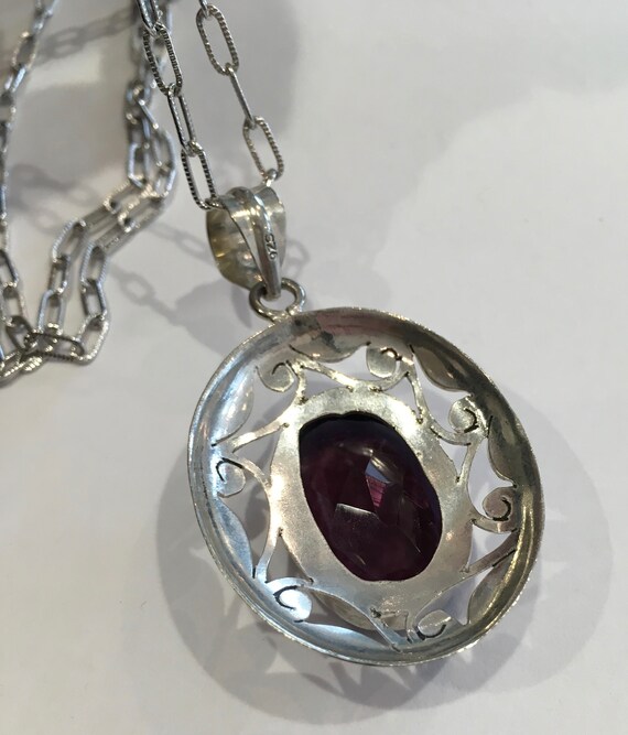 Sterling Silver Faceted Glass Purple Amethyst Sto… - image 7