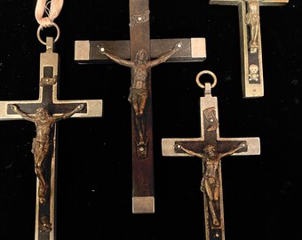 Lot of 4 Antique Nun Pectoral Crucifixes Crucifix Ebony Skull Germany