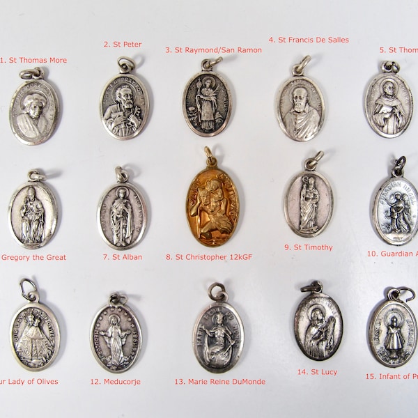 Choose Your medal! Vintage or Antique Holy Medal Saint Medals Catholic Pewter Gold Filled Oval 1 - 15