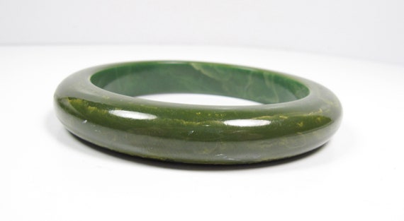 Spinach Marbled Green Solid Bakelite Bangle Brace… - image 3