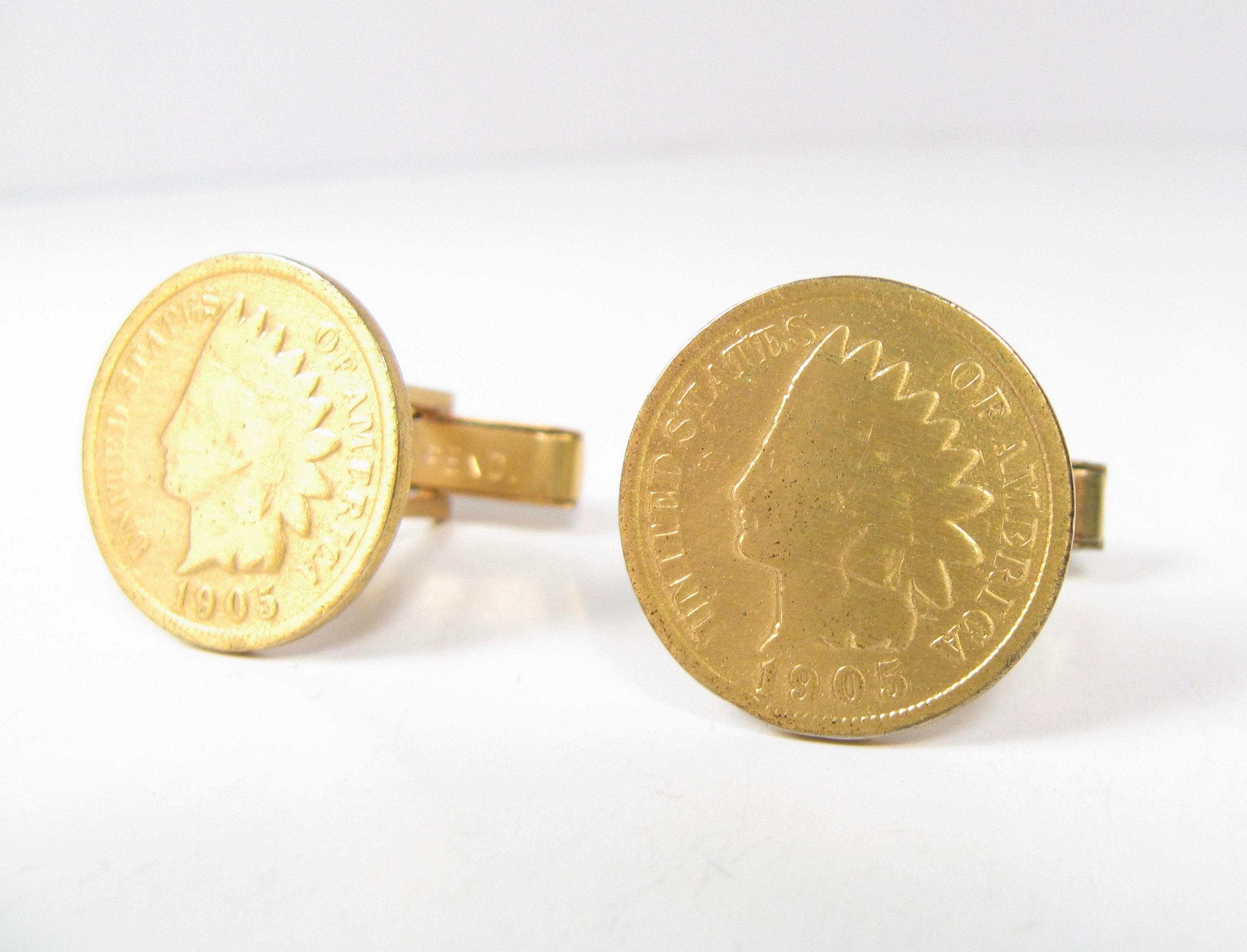 NEW Gold-Layered Indian Penny Goldtone Bezel Coin Cuff Links 14141 