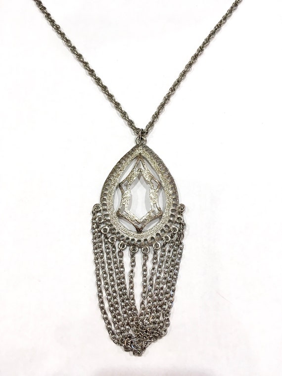 Vintage 1970s Silver Tone Long Chain Necklace Cos… - image 1