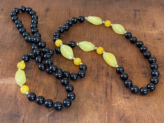 Vintage Black Onyx Yellow Agate & 14K Yellow Spac… - image 1