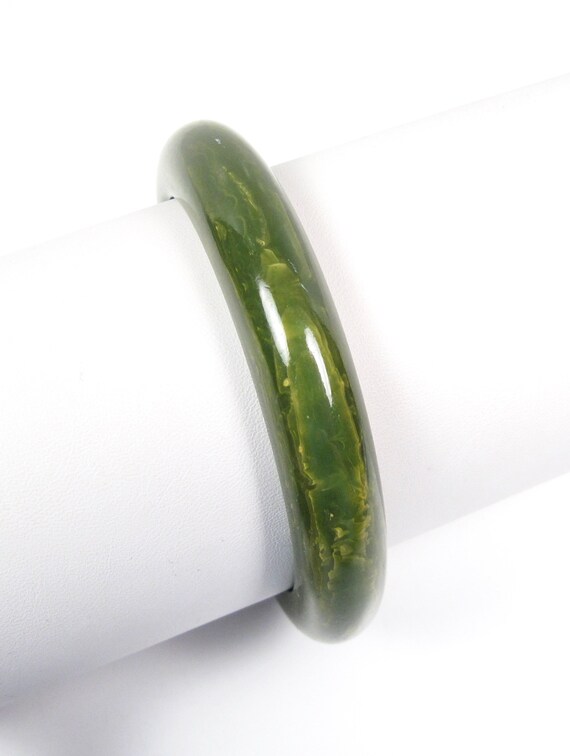 Spinach Marbled Green Solid Bakelite Bangle Brace… - image 5