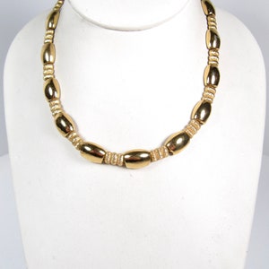 Monet Shiny & Brushed Gold Tone Choker Collar Necklace Vintage Designer 16.5 image 3