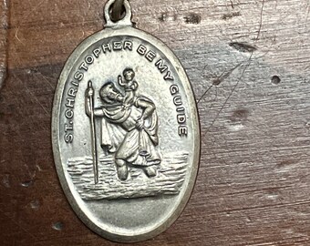 Vintage St. Christopher Large Oval Pewter Medal Be My Guide Gus Mfg Co. Phila