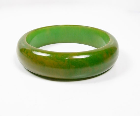 Spinach Marbled Green Solid Bakelite Bangle Brace… - image 1