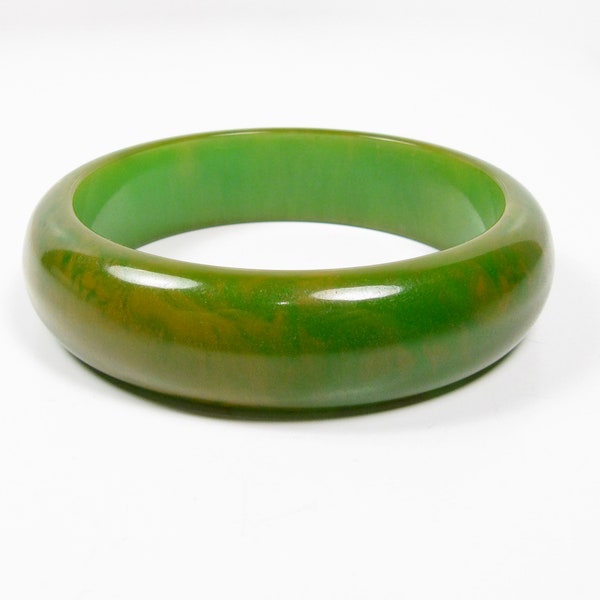 Espinacas jaspeadas verde macizo brazalete de brazalete de baquelita probada 38g Vintage 1960s