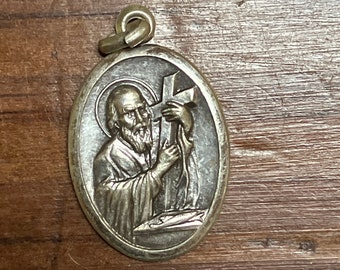 Vintage St. Andrew Oval Pewter Medal Pray For Us Italy Patron Saint Singers