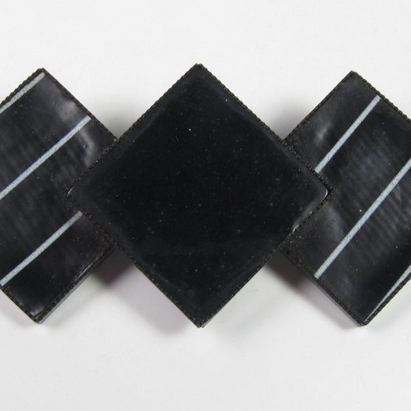 Vintage Designer Roger Van S 1940s Black Plastic Diamond Shapes Bar Brooch Pin