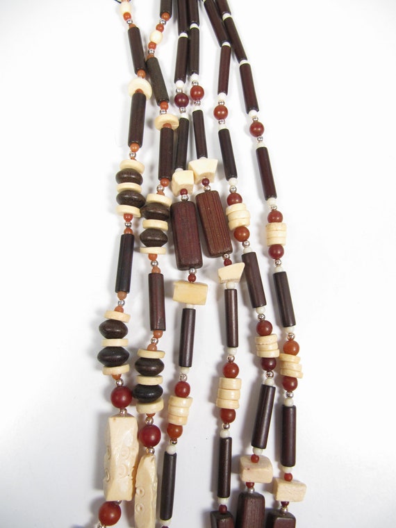 Vintage Genuine Bone Necklace Lot of 3 Wood Beads… - image 6