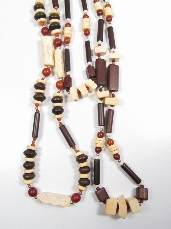 Vintage Genuine Bone Necklace Lot of 3 Wood Beads… - image 5