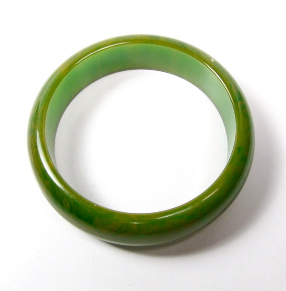 Spinach Marbled Green Solid Bakelite Bangle Brace… - image 5