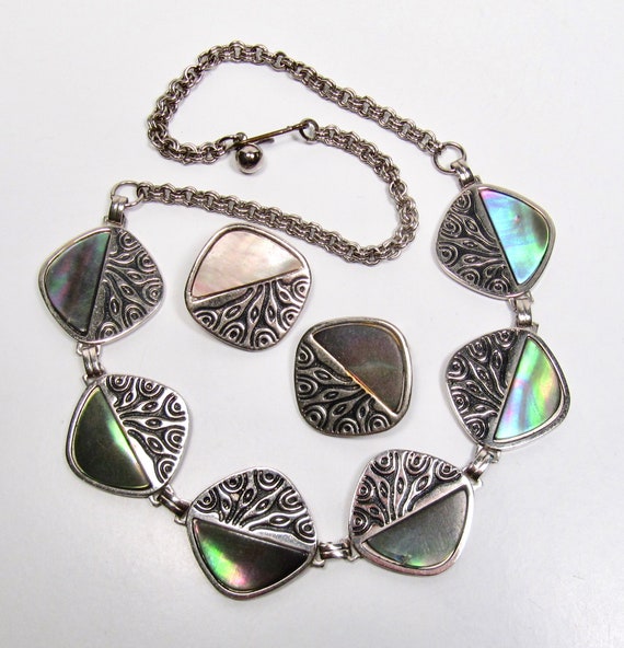 Vintage Silver Tone 1980s Abalone Silver Tone Desi