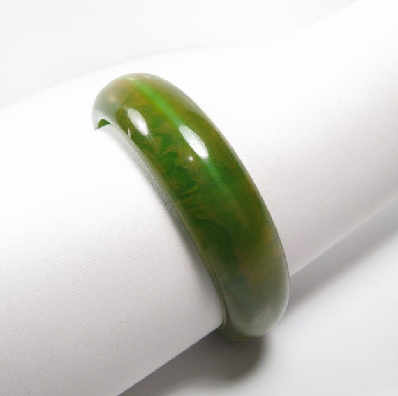 Spinach Marbled Green Solid Bakelite Bangle Brace… - image 3