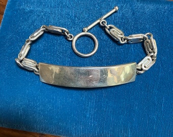 BRENDA SCHOENFELD Sterling Silver ID Bracelet Snail Chain Toggle Mexico '90s Men
