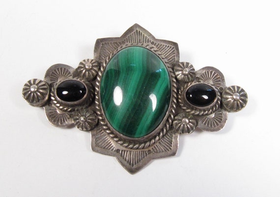 Frank & Brihilda Coriz Sterling Silver Malachite … - image 1