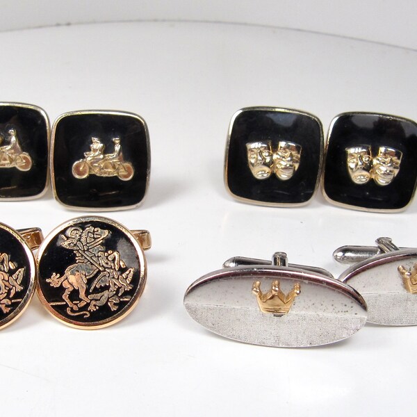 You Pick! Vintage Cufflinks Cuff Links Mid Century St George, Crown Swank, Drama Masks, or Tandem Bike