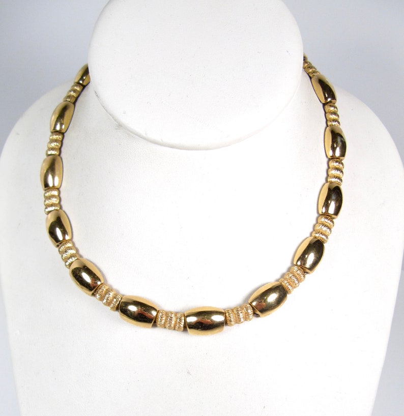 Monet Shiny & Brushed Gold Tone Choker Collar Necklace Vintage Designer 16.5 image 2