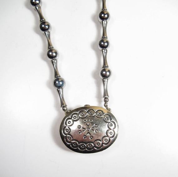 Vintage Estee Lauder Solid Perfume Silver Tone Necklace Scent