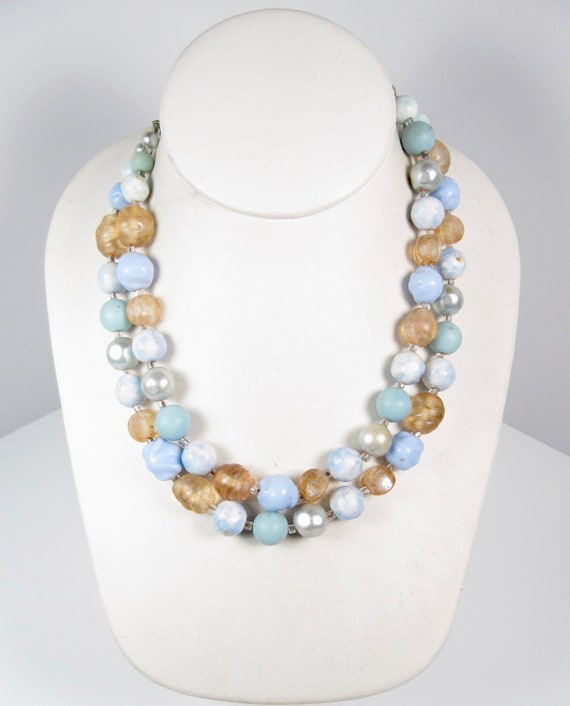Double Strand Necklace Glass Blue Periwinkle Fros… - image 2