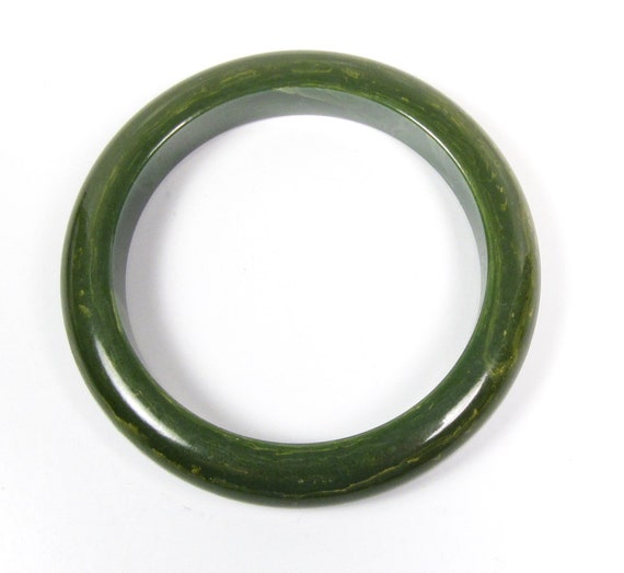 Spinach Marbled Green Solid Bakelite Bangle Brace… - image 2