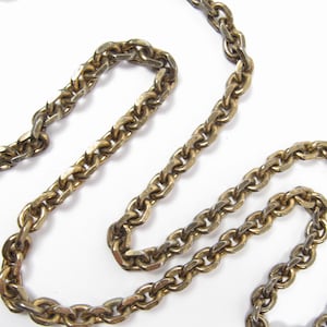 Vintage KJL Signed Kenneth Lane Dark Brass Chain Necklace 30&quot; Thick Links Vtg