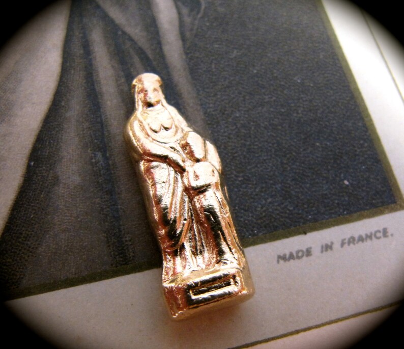 Vintage French Religious Pocket Shrine Statue 22K Gold Plate image 0