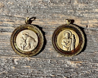 Choose One! Vintage Large Holy Gold Medallion St Anthony or St Jude Germany Medal 1.5"